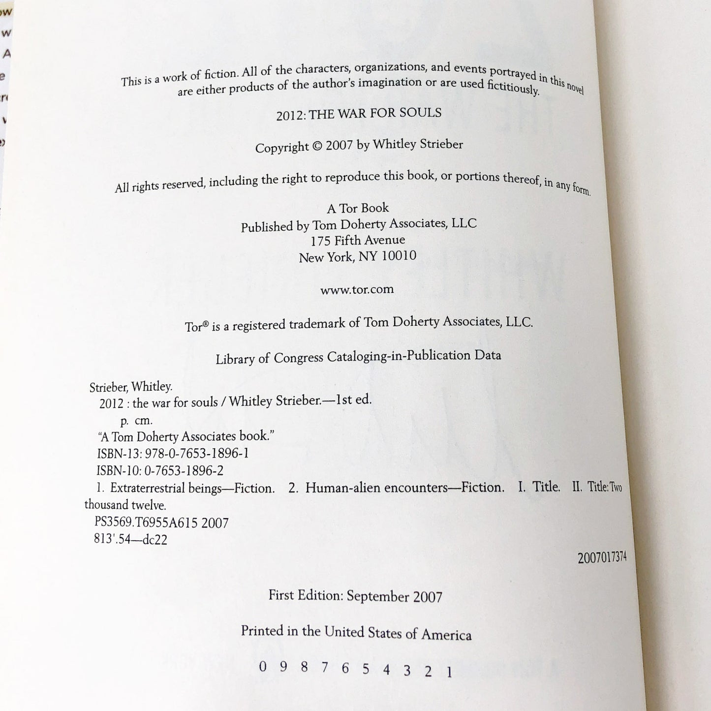 2012 by Whitley Strieber SIGNED! [FIRST EDITION • FIRST PRINTING] 2007
