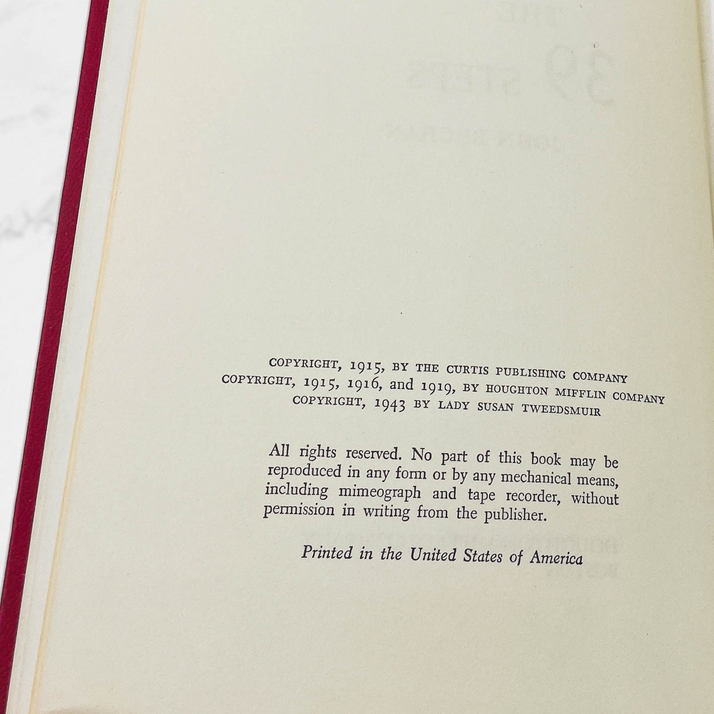 The 39 Steps by John Buchan [1943 HARDCOVER] • Book Club Edition • Houghton Mifflin