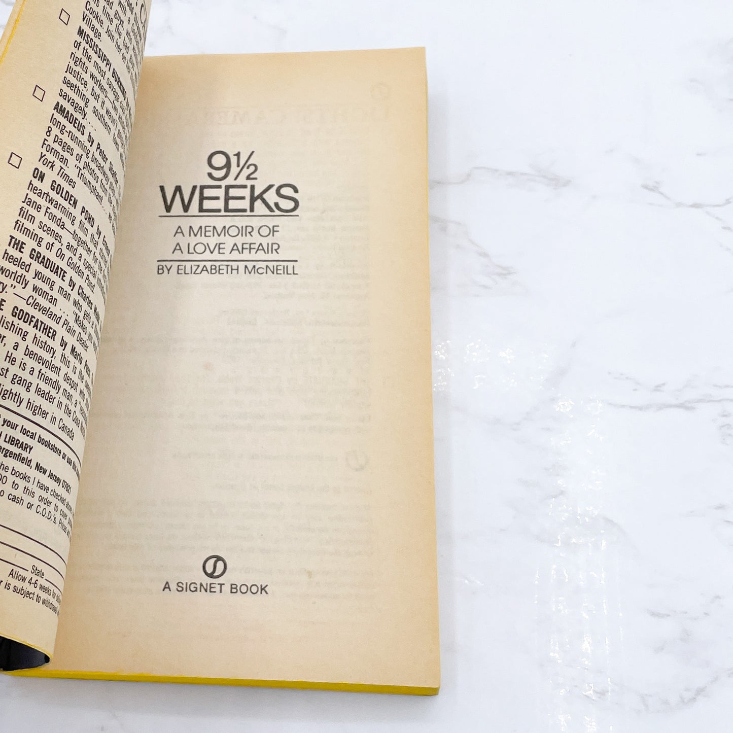 9 1/2 Weeks by Elizabeth McNeill [MOVIE TIE-IN PAPERBACK] 1990 • Signet