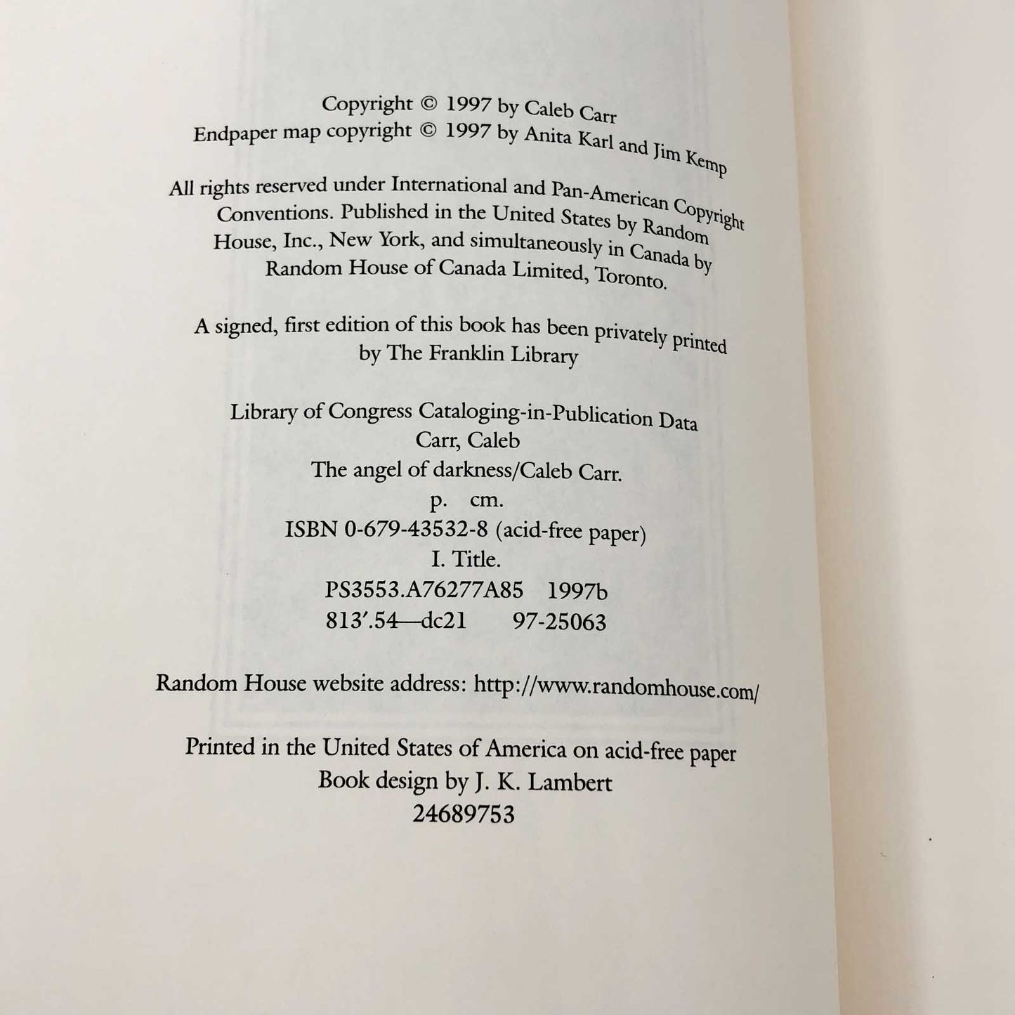 The Angel of Darkness [Alienist #2] by Caleb Carr [FIRST EDITION] 1997