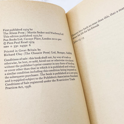 Alive: The Story of the Andes Survivors by Piers Paul Read [FIRST U.K. PAPERBACK PRINTING] 1975 • Pan