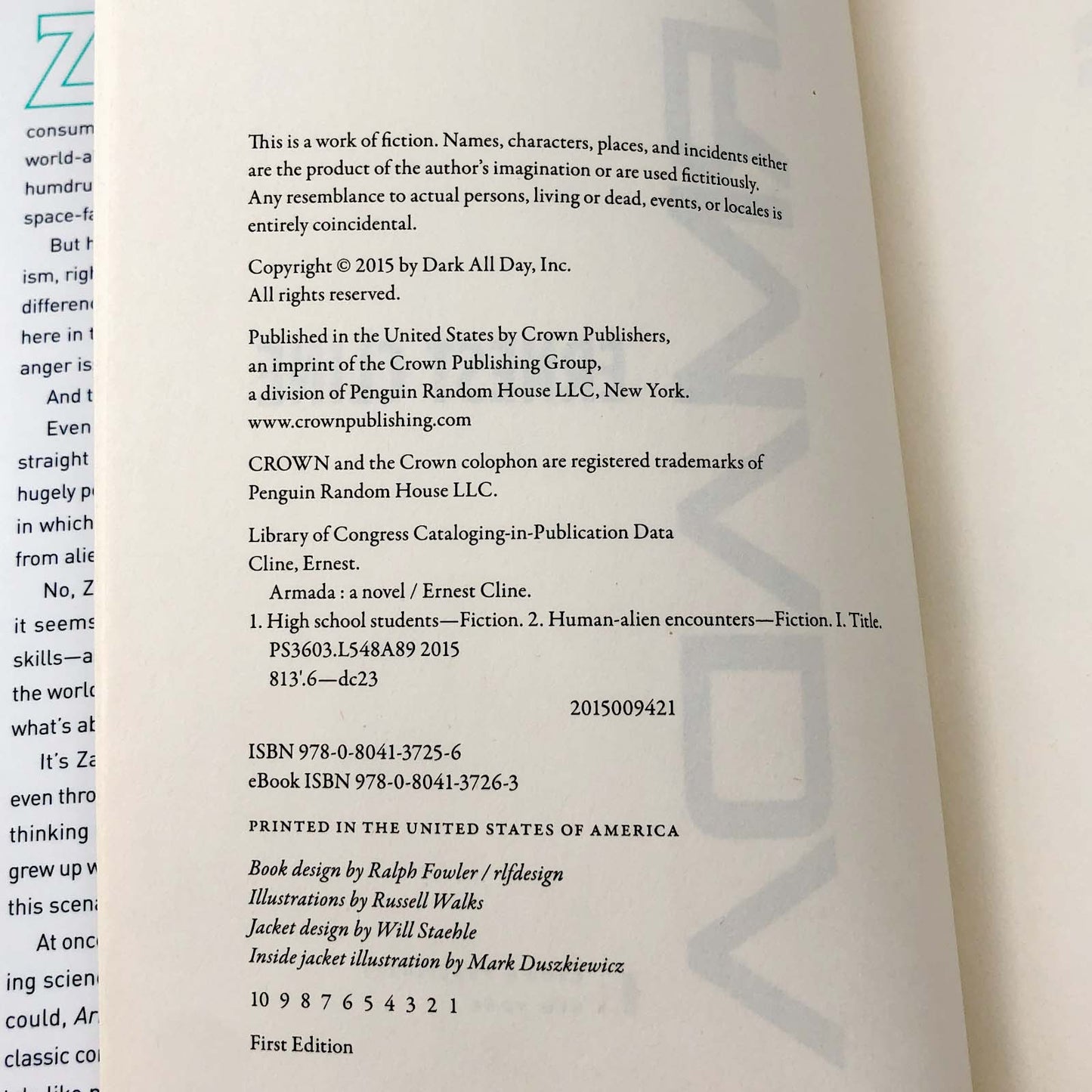 Armada by Ernest Cline [FIRST EDITION • FIRST PRINTING] 2015 • Crown