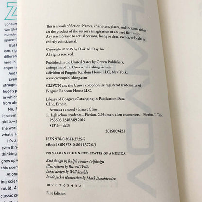 Armada by Ernest Cline [FIRST EDITION • FIRST PRINTING] 2015 • Crown