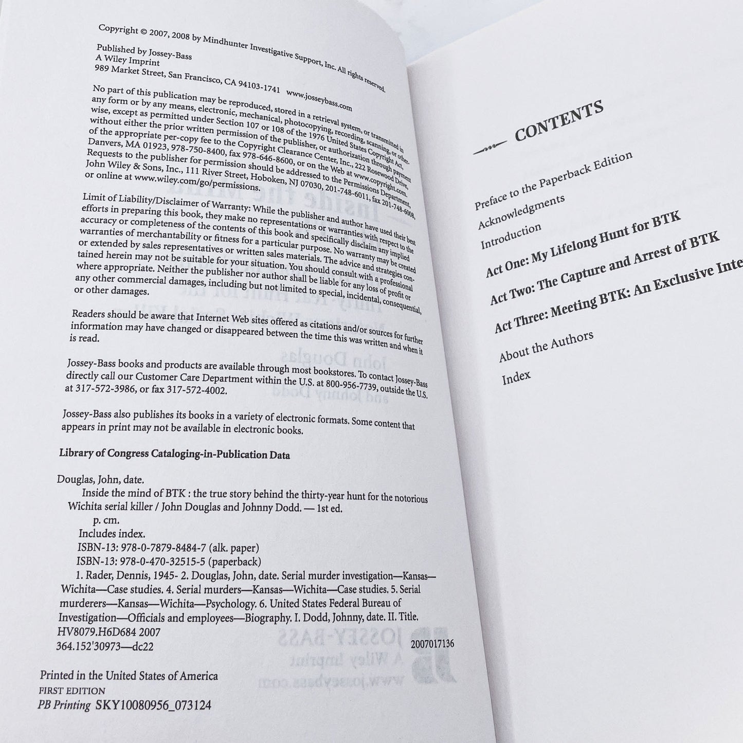 Inside the Mind of BTK by John Douglas [FIRST EDITION PAPERBACK] 2008 • Jossey-Bass