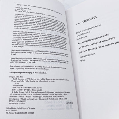 Inside the Mind of BTK by John Douglas [FIRST EDITION PAPERBACK] 2008 • Jossey-Bass