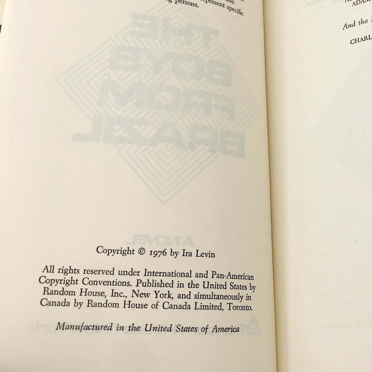 The Boys From Brazil by Ira Levin [FIRST BOOK CLUB EDITION] 1976 • Random House