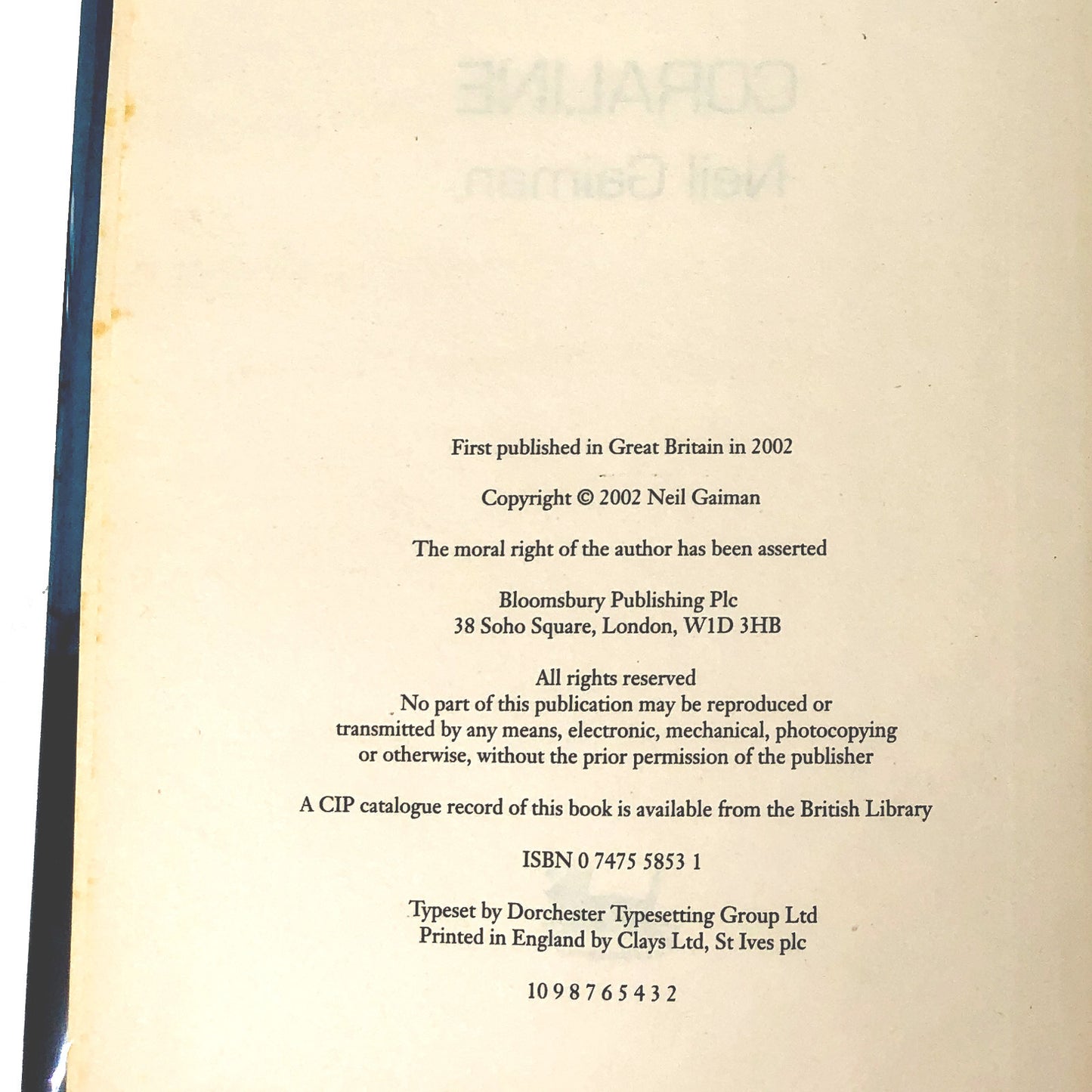 Coraline by Neil Gaiman [RARE U.K. FIRST EDITION] 2002 • Bloomsbury