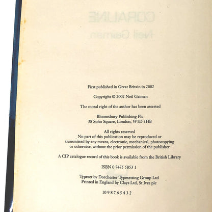 Coraline by Neil Gaiman [RARE U.K. FIRST EDITION] 2002 • Bloomsbury