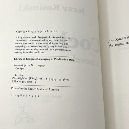 Cockpit by Jerzy Kosiński SIGNED! [FIRST EDITION] 1975 • Houghton Mifflin