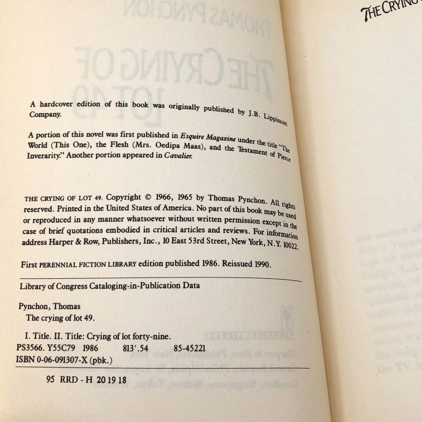 The Crying of Lot 49 by Thomas Pynchon [TRADE PAPERBACK] 1990 • Perennial