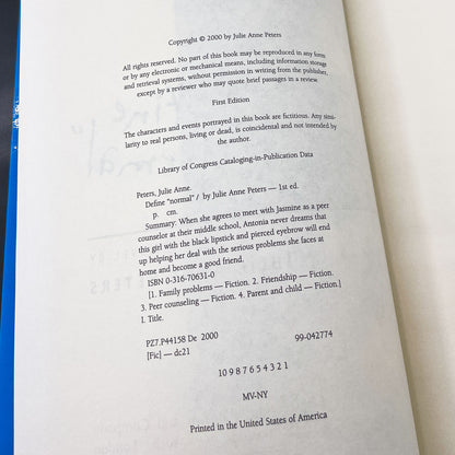 Define "Normal" by Julie Anne Peters SIGNED! [FIRST EDITION] 2000 • Little Brown