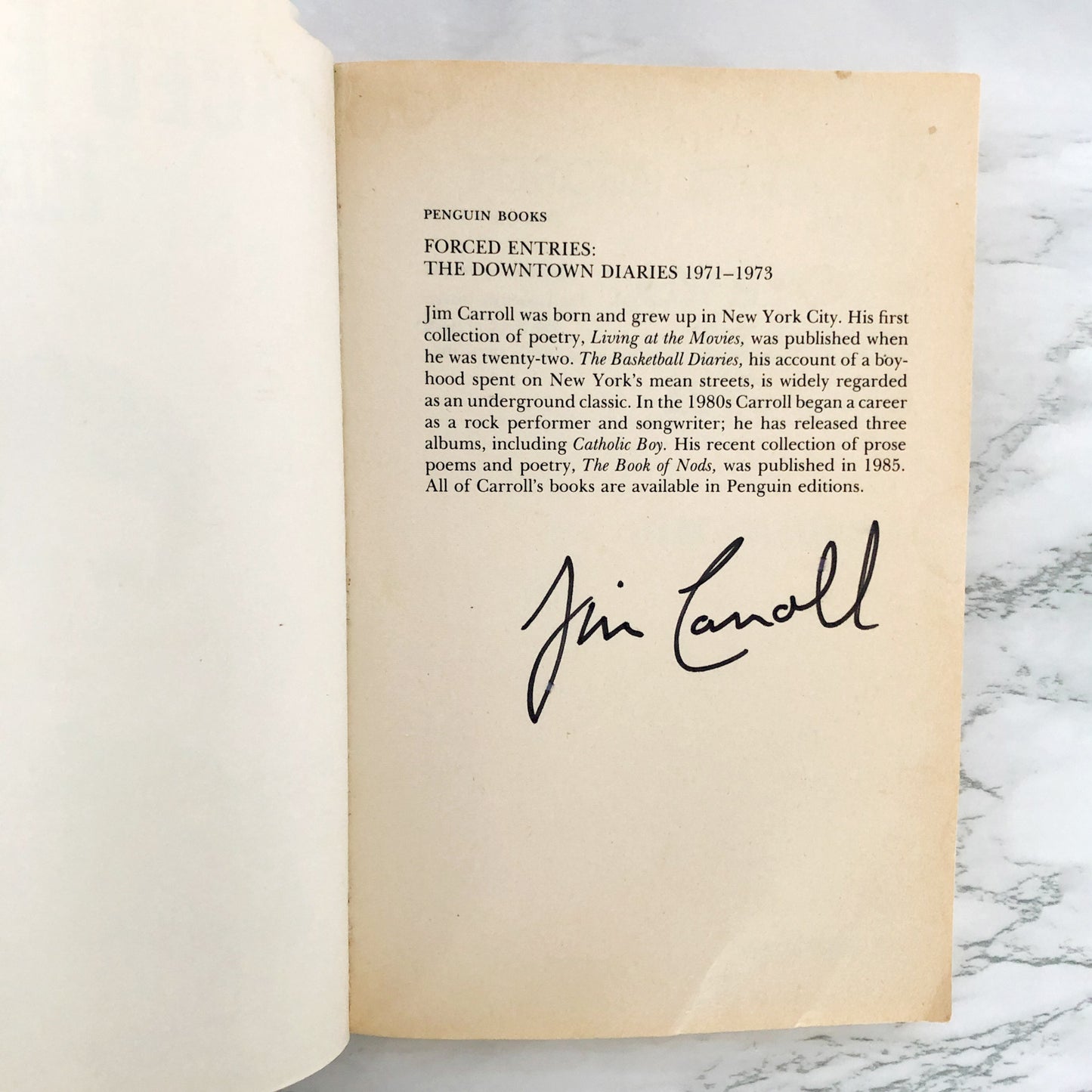 SIGNED! Forced Entries: The Downtown Diaries 1971-1973 by Jim Carroll [FIRST EDITION / 1987]