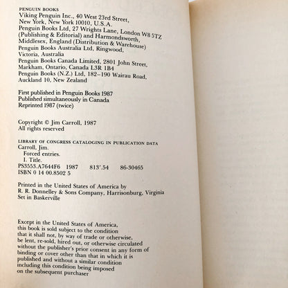 SIGNED! Forced Entries: The Downtown Diaries 1971-1973 by Jim Carroll [FIRST EDITION / 1987]