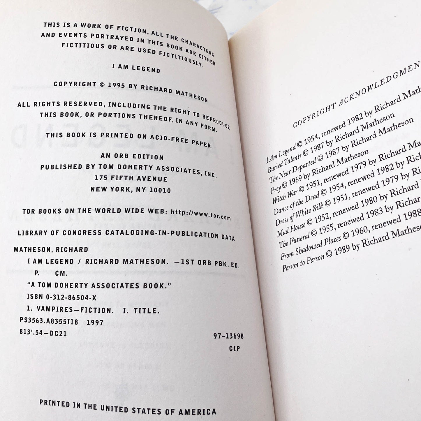 I am Legend by Richard Matheson [TRADE PAPERBACK] 1997 • Orb Books / TOR • 1st Print