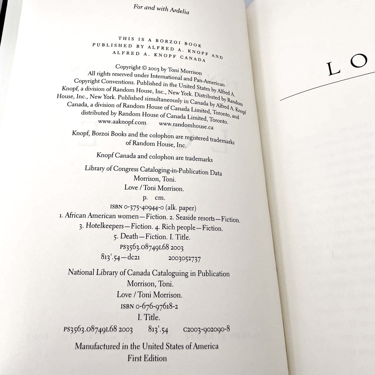 Love by Toni Morrison [FIRST EDITION • FIRST PRINTING] 2003 • Knopf