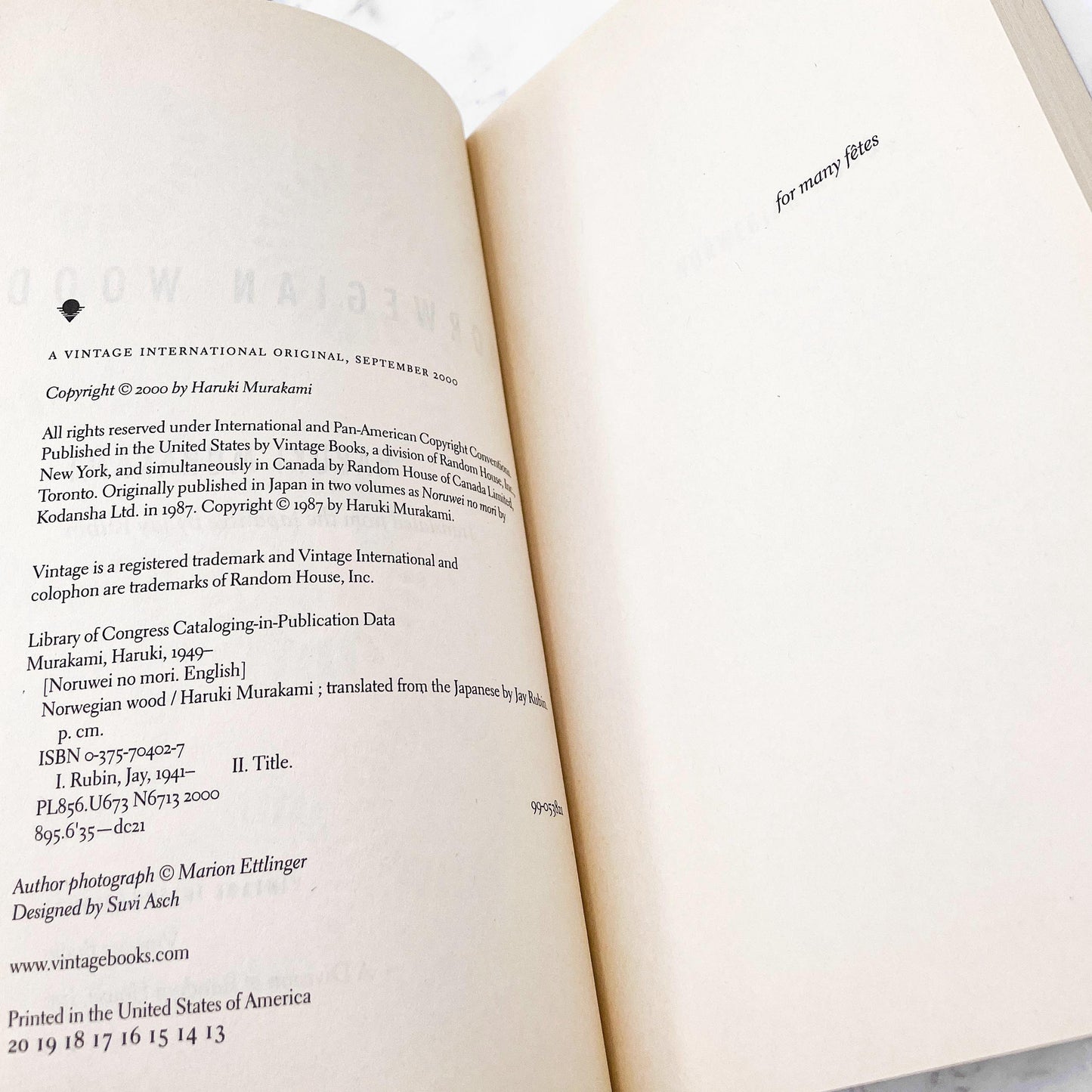 Norwegian Wood by Haruki Murakami [FIRST U.S. PAPERBACK EDITION] 2000 • Vintage