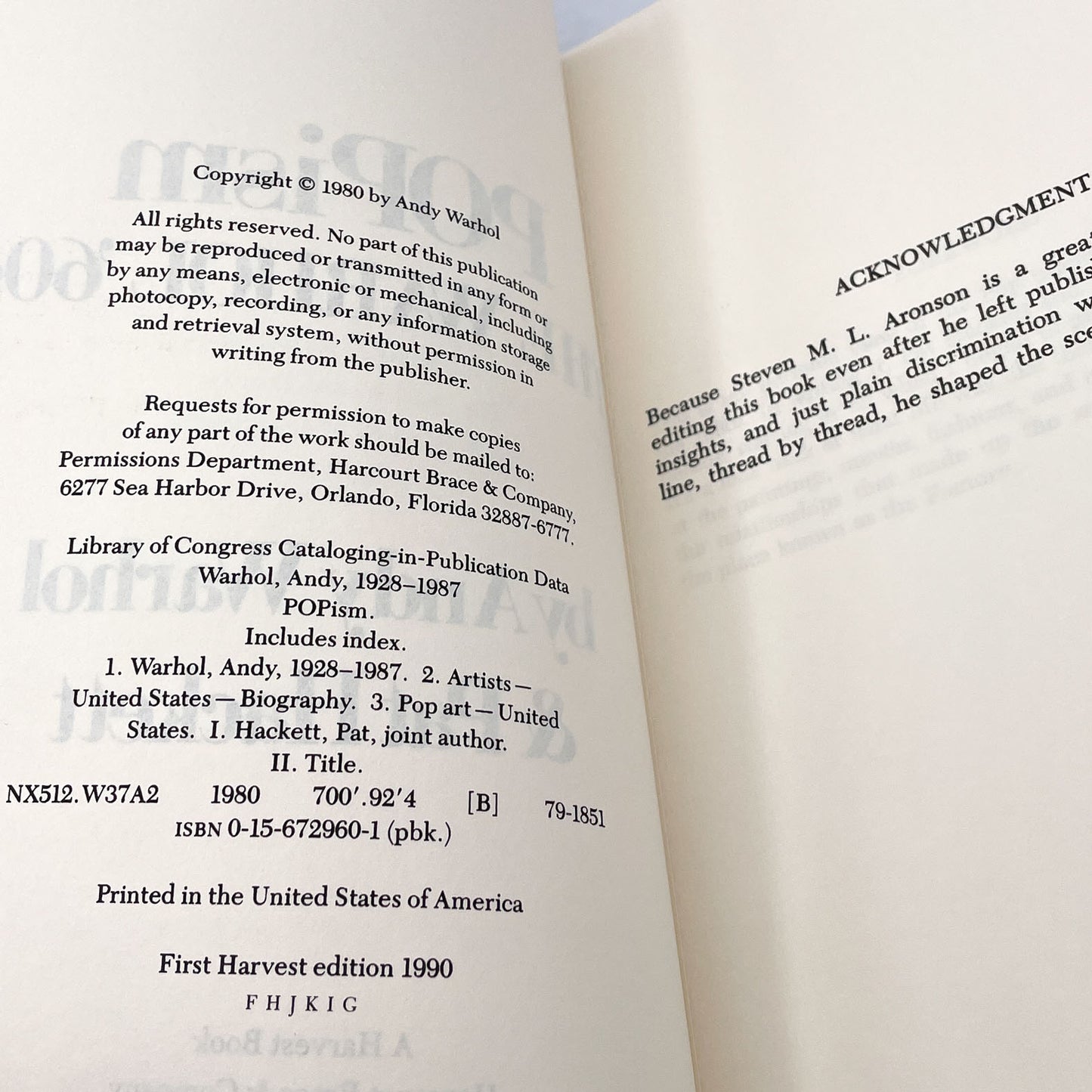 POPism: The Warhol Sixties by Andy Warhol & Pat Hackett [TRADE PAPERBACK] 1990 • Harvest