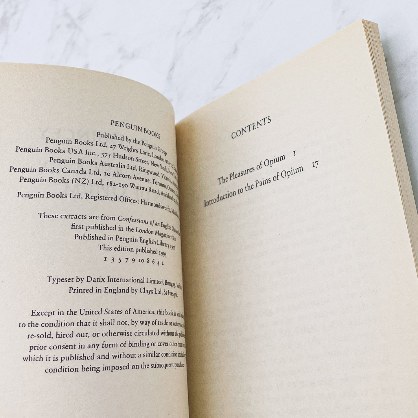 The Pleasures and Pains of Opium by Thomas de Quincey [U.K MINIATURE PAPERBACK] 1995 • Penguin Classics