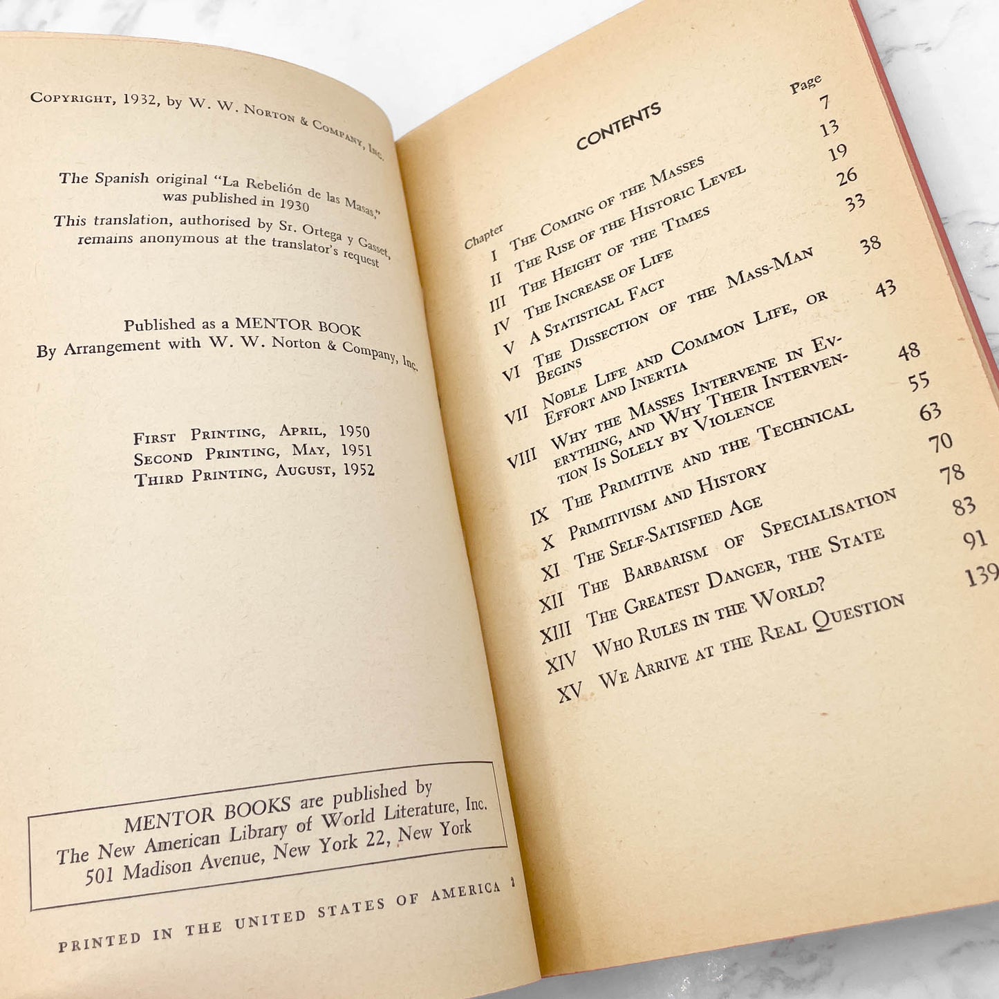 The Revolt of the Masses by José Ortega y Gasset [FIRST U.S. PAPERBACK EDITION] 1952 • Mentor Books