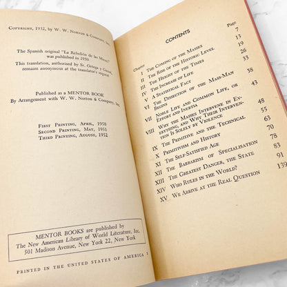 The Revolt of the Masses by José Ortega y Gasset [FIRST U.S. PAPERBACK EDITION] 1952 • Mentor Books