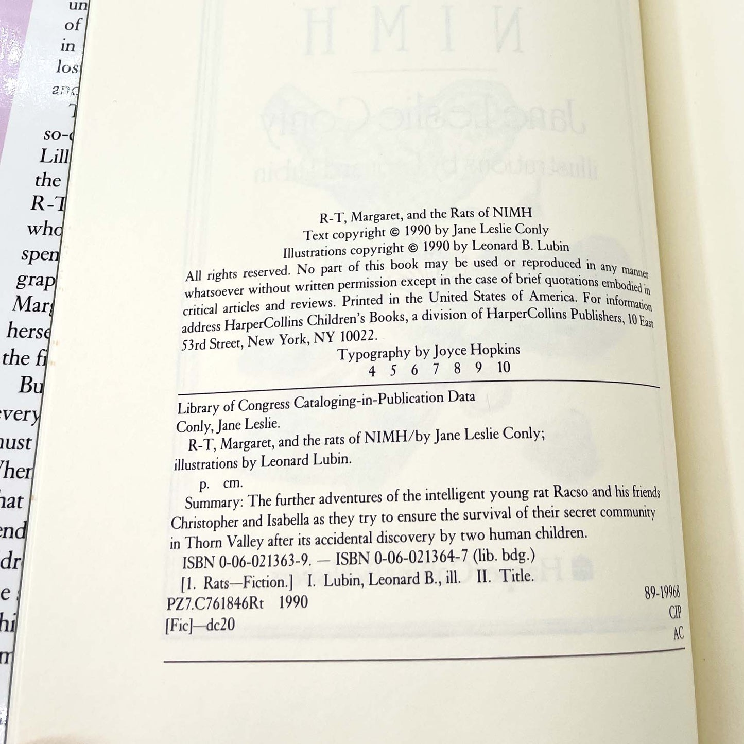 R-T, Margaret and the Rats of NIMH by Jane Leslie Conly [FIRST EDITION] 1990 • Harper Collins