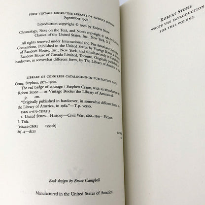 The Red Badge of Courage by Stephen Crane [TRADE PAPERBACK] 1990 • Library of America