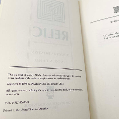 Relic by Douglas Preston & Lincoln Child [1995 HARDCOVER] BCE • Forge