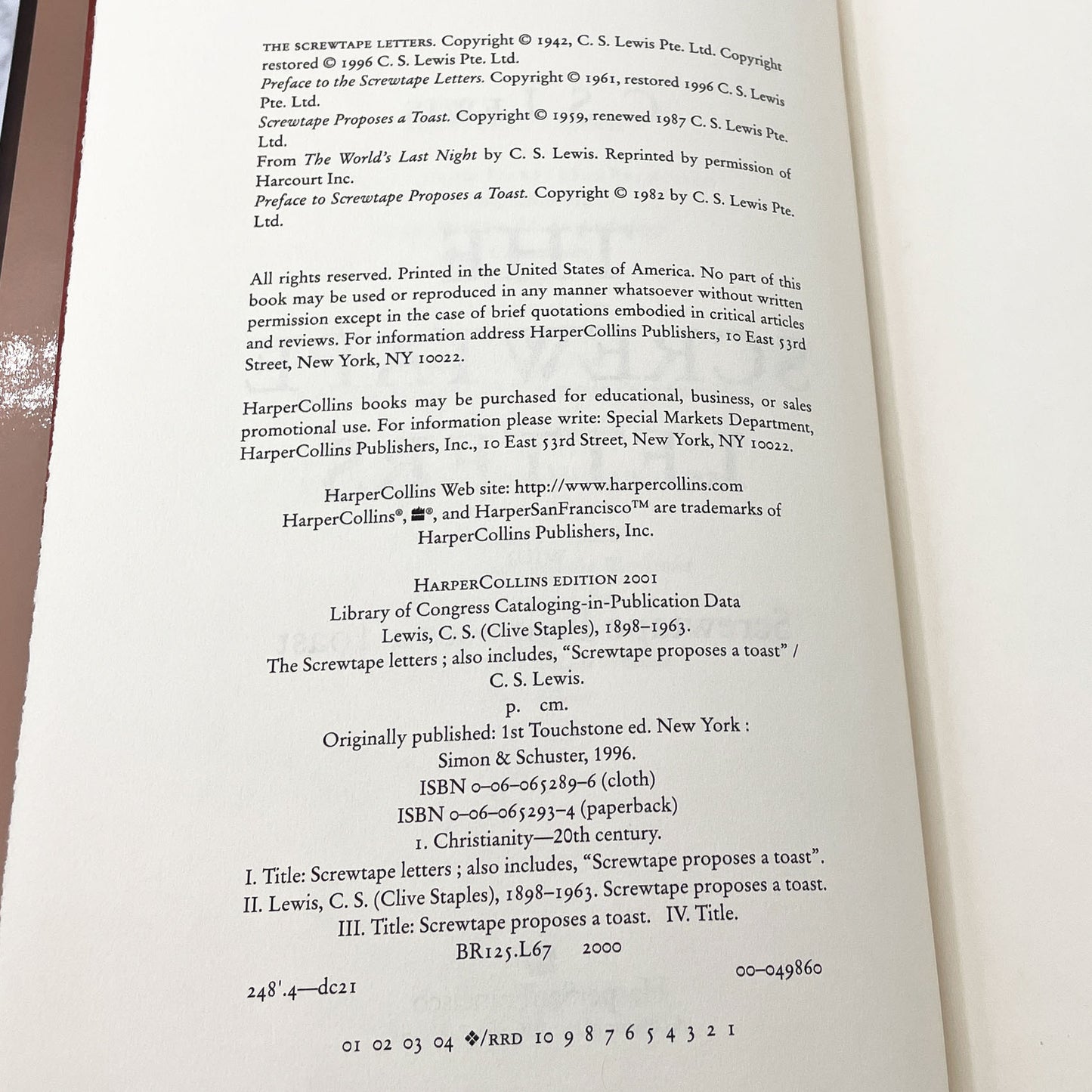 The Screwtape Letters by C.S. Lewis [HARDCOVER RE-ISSUE] 2001 • HarperCollins