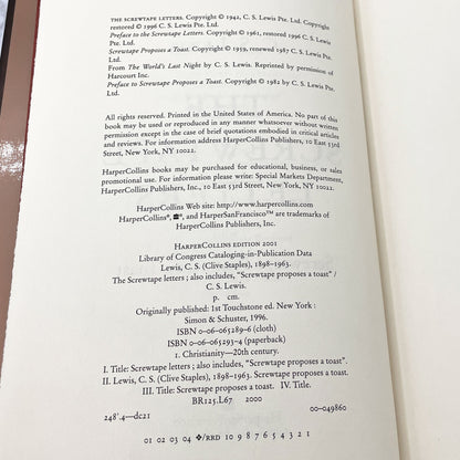 The Screwtape Letters by C.S. Lewis [HARDCOVER RE-ISSUE] 2001 • HarperCollins