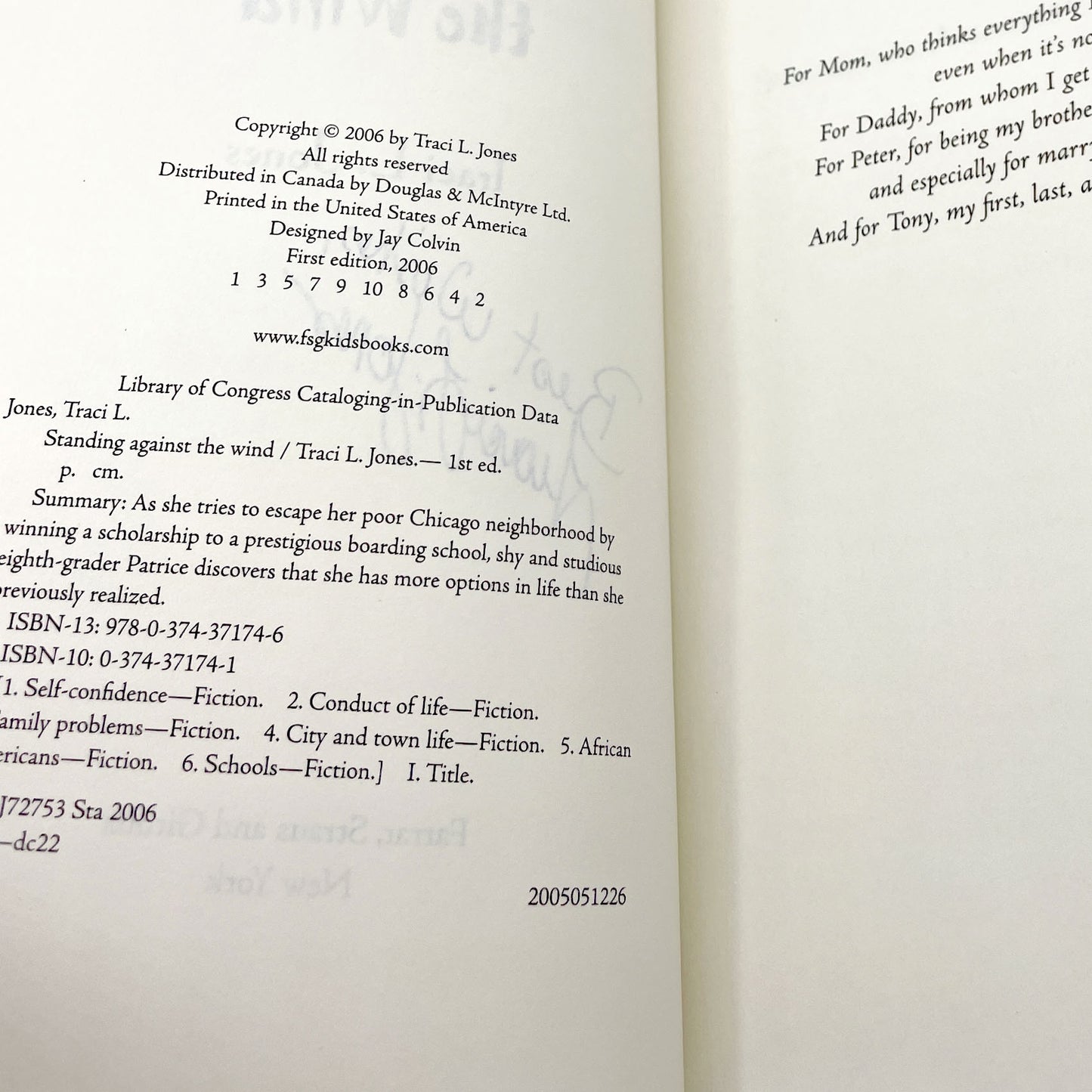 Standing Against the Wind by Traci L. Jones SIGNED! [FIRST EDITION • FIRST PRINTING] 2006