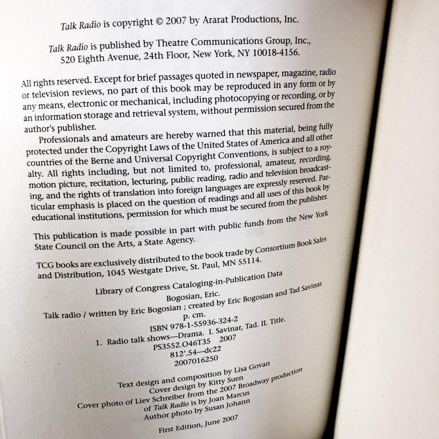 Talk Radio: A Play by Eric Bogosian [FIRST REVISED EDITION] 2007 • Theatre Communications Group
