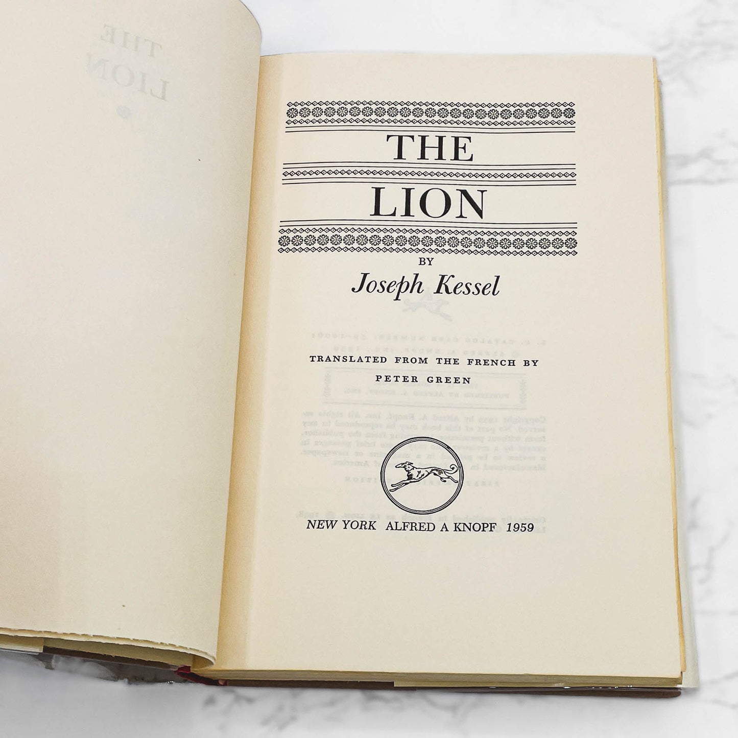 The Lion by Joseph Kessel [U.S. FIRST EDITION • FIRST PRINTING] 1959 • Knopf