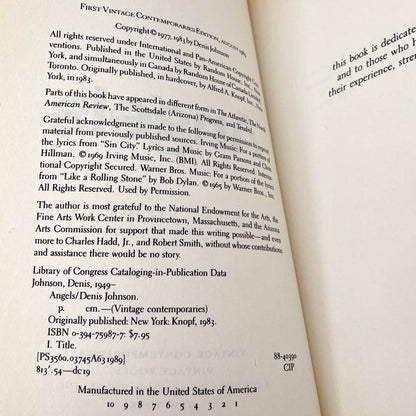 Angels by Denis Johnson [TRADE PAPERBACK] 1989 • Vintage Contemporaries • 1st Print!
