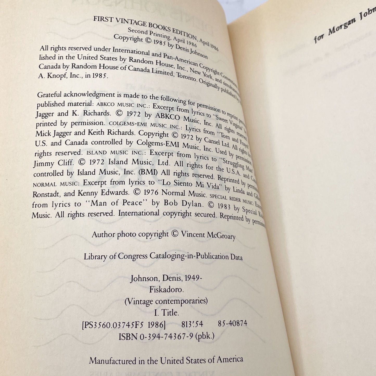 Fiskadoro by Denis Johnson [FIRST PAPERBACK EDITION] 1986 • Vintage Contemporaries