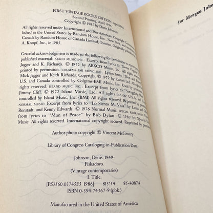 Fiskadoro by Denis Johnson [FIRST PAPERBACK EDITION] 1986 • Vintage Contemporaries