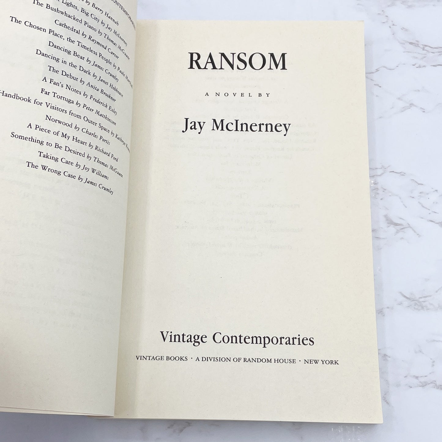 Ransom by Jay McInerey [FIRST EDITION • FIRST PRINTING] 1985 • Vintage Contemporaries