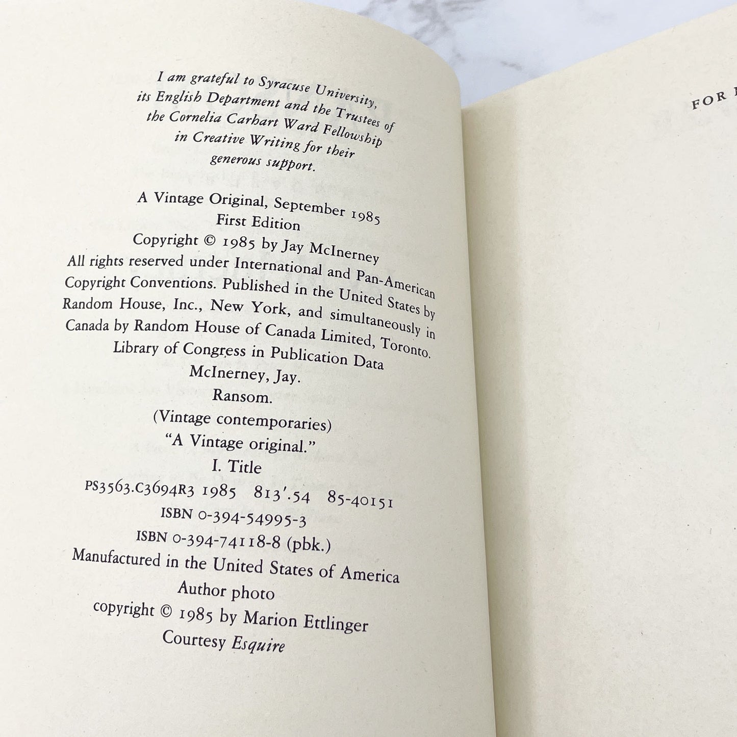 Ransom by Jay McInerey [FIRST EDITION • FIRST PRINTING] 1985 • Vintage Contemporaries