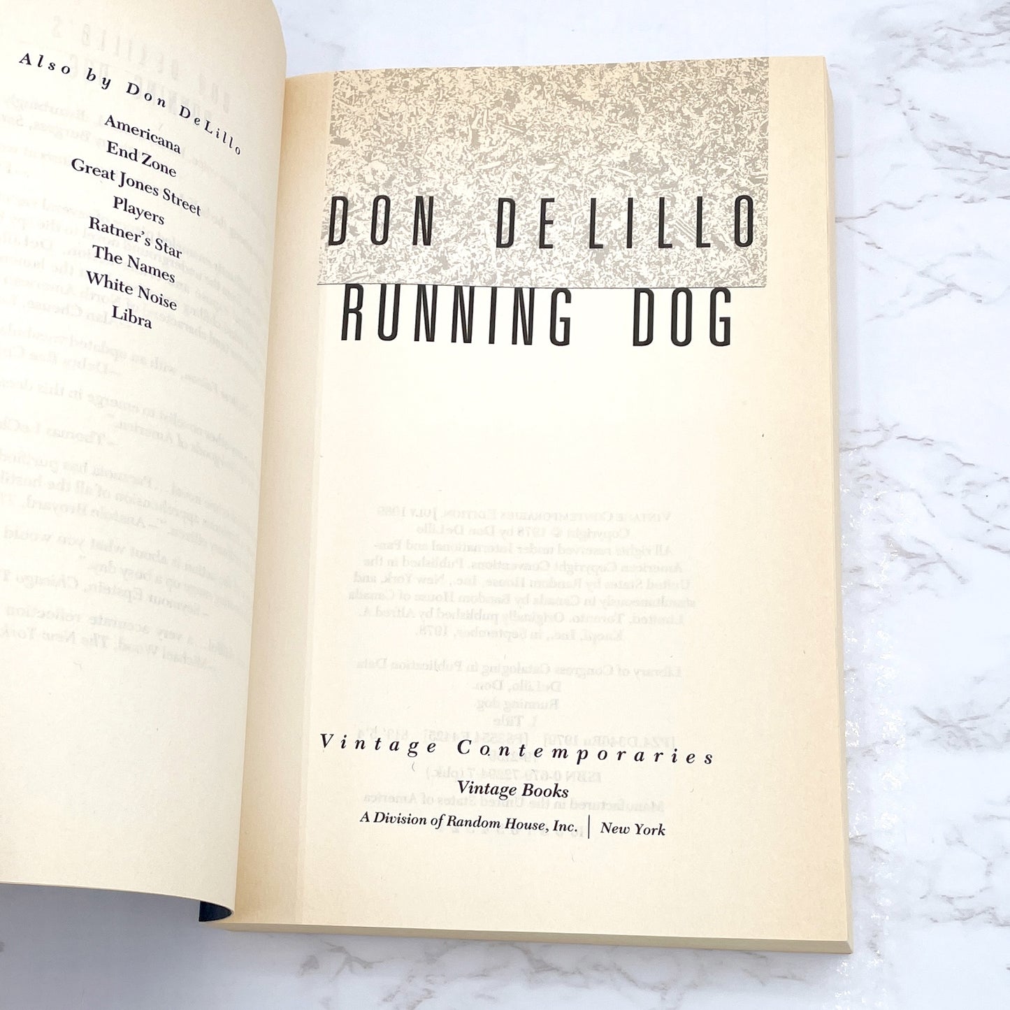 Running Dog by Don DeLillo [TRADE PAPERBACK] 1989 • Vintage Contemporaries • 1st Print!