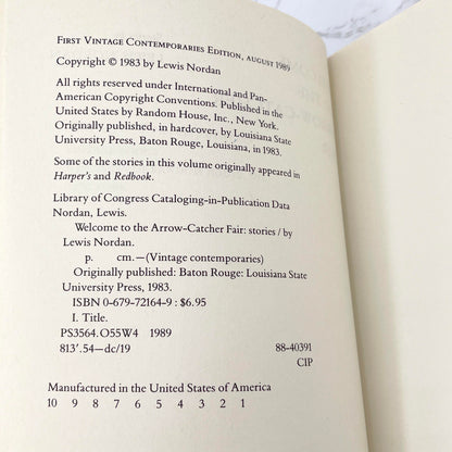 Welcome to the Arrow-Catcher Fair by Lewis Nordan [TRADE PAPERBACK] 1989 • Vintage Contemporaries