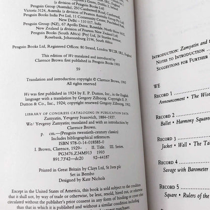 We by Yevgeny Zamyatin [TRADE PAPERBACK] 1993 • Penguin Classics