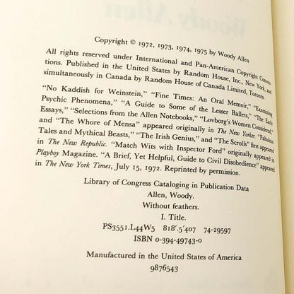 Without Feathers by Woody Allen [FIRST EDITION] 1975 • Random House