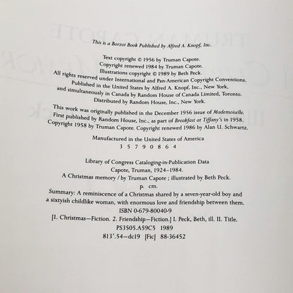 A Christmas Memory by Truman Capote & Beth Peck [PICTUREBOOK EDITION] 1989 • Alfred A Knopf