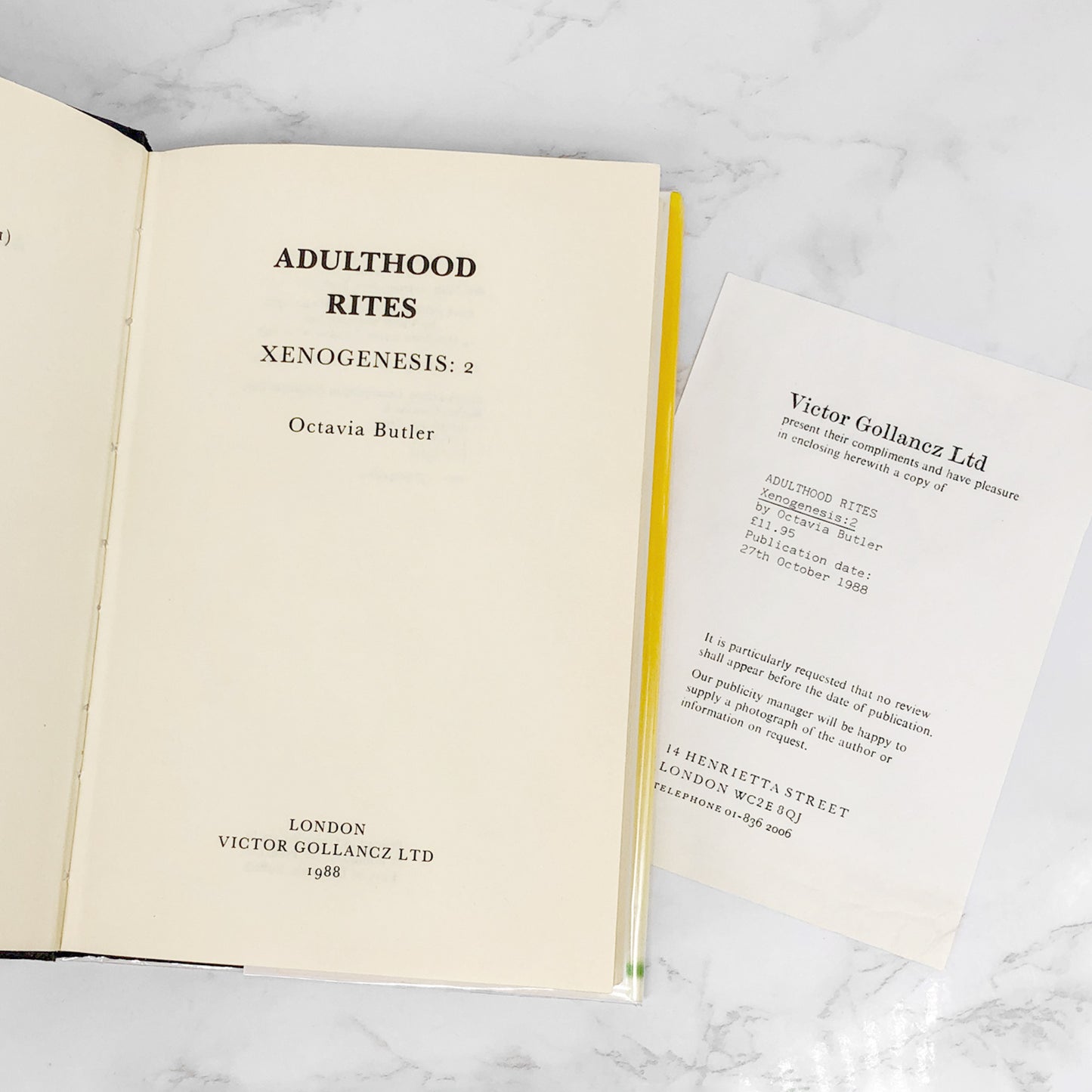 Adulthood Rites by Octavia E. Butler [U.K. FIRST EDITION] 1988 • Gollancz • Publishers Copy