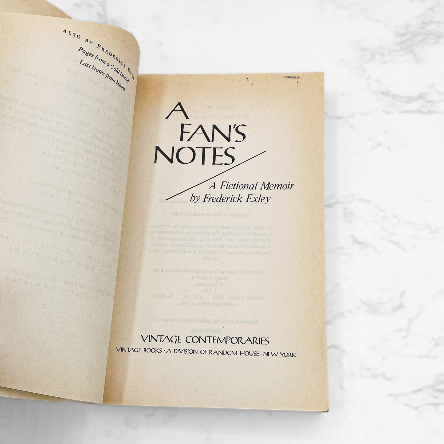 A Fan's Notes by Frederick Exley [TRADE PAPERBACK] 1988 • Vintage Contemporaries