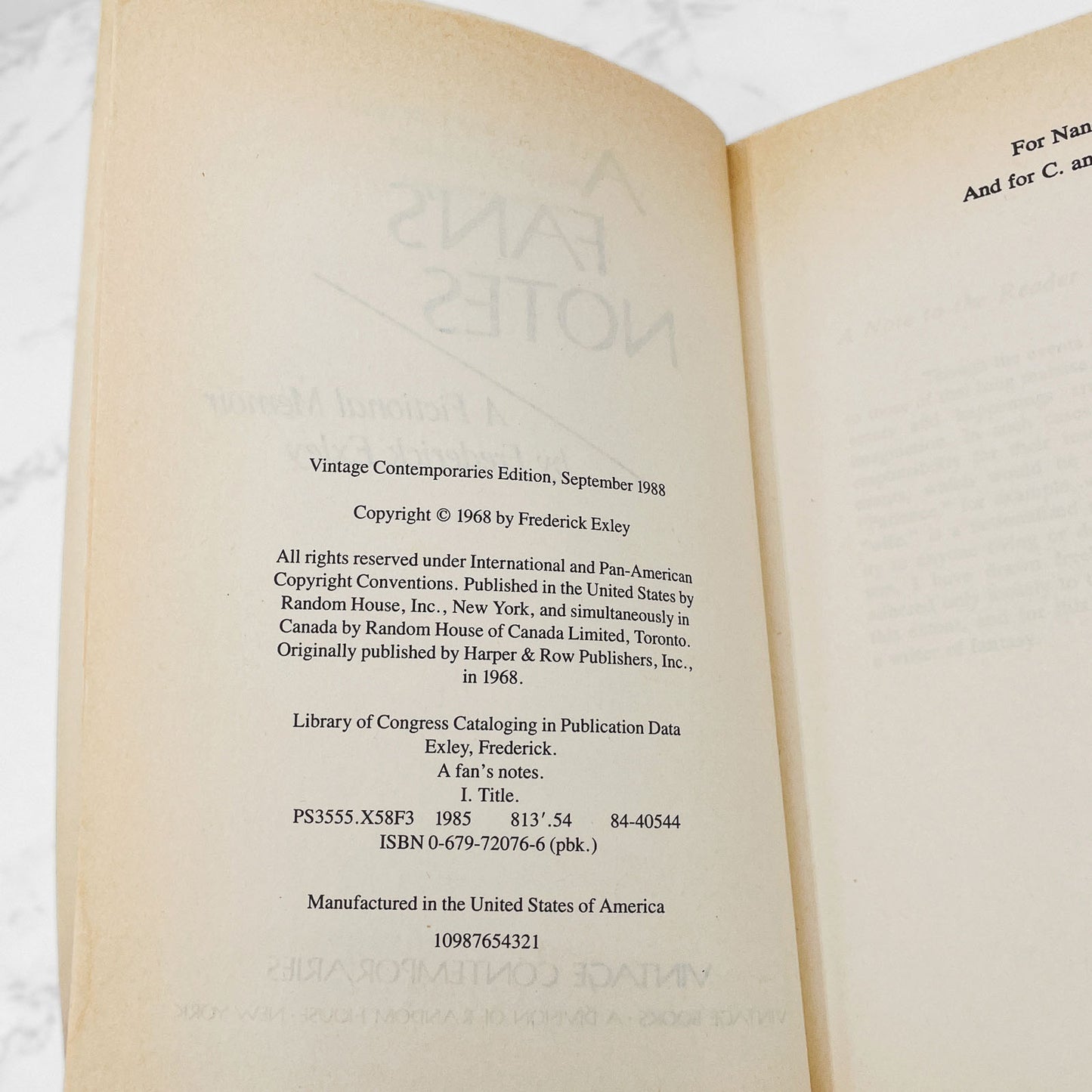 A Fan's Notes by Frederick Exley [TRADE PAPERBACK] 1988 • Vintage Contemporaries