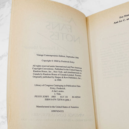 A Fan's Notes by Frederick Exley [TRADE PAPERBACK] 1988 • Vintage Contemporaries