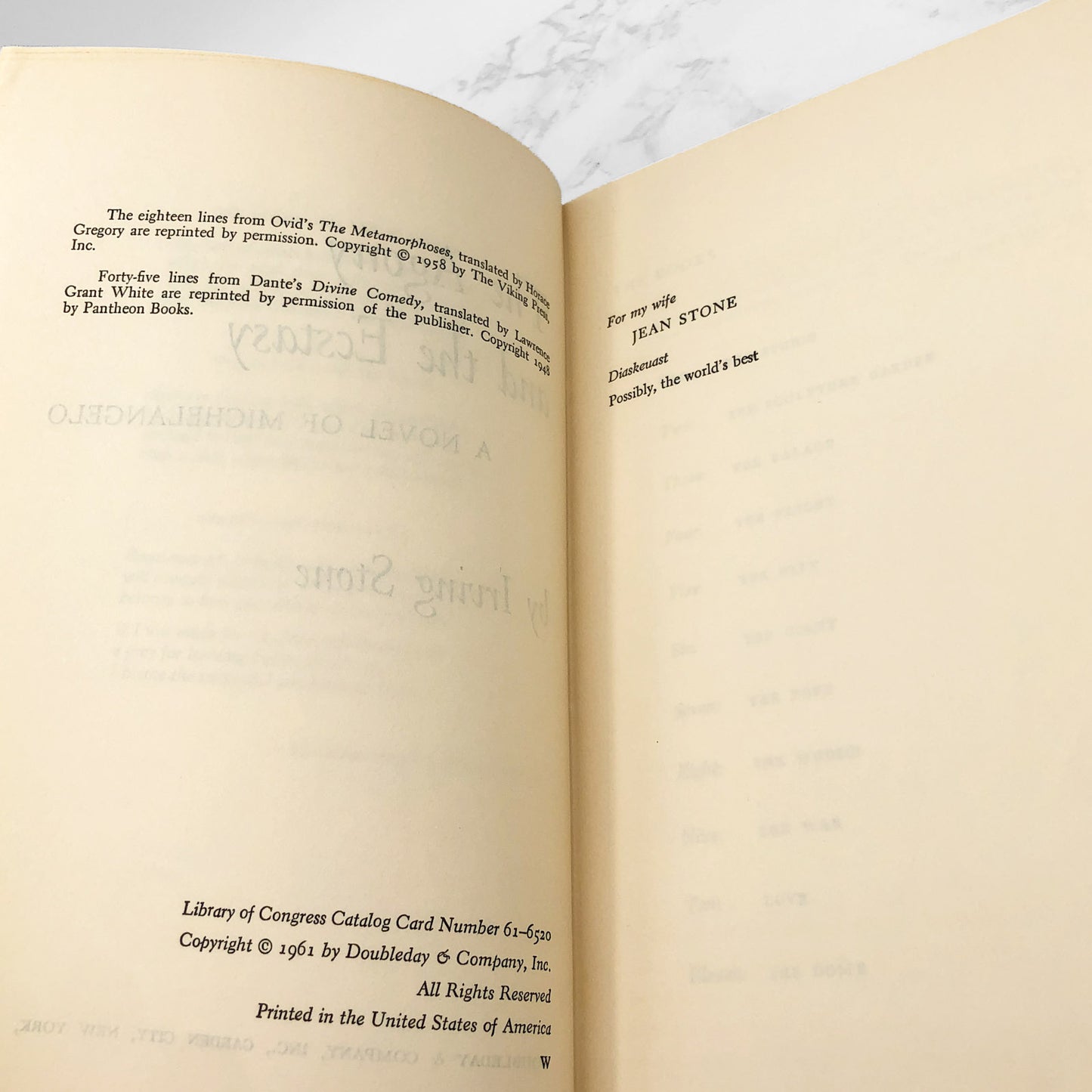 The Agony and the Ecstasy: The Biographical Novel of Michelangelo by Irving Stone [FIRST EDITION] • 1961 • Doubleday