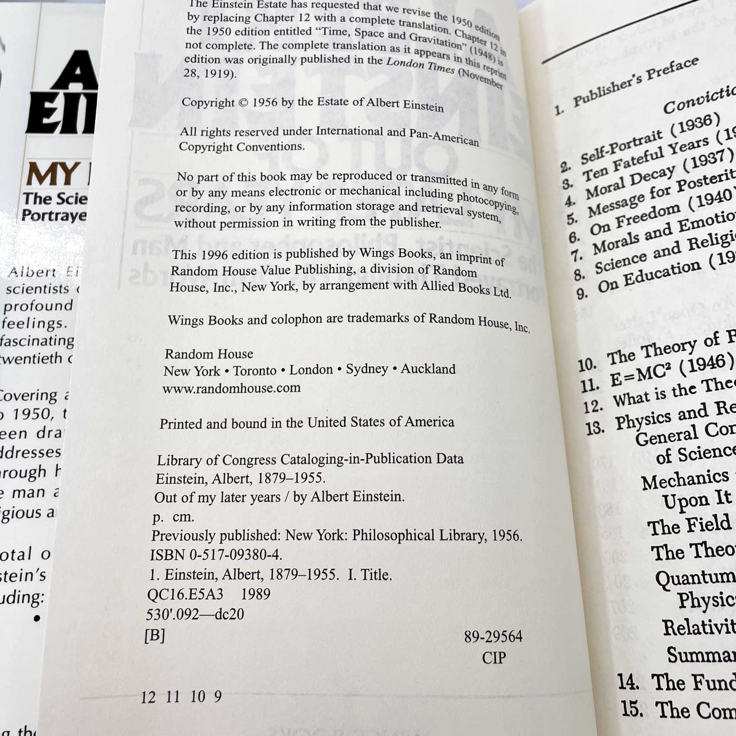 Out of My Later Years by Albert Einstein [REVISED EDITION HARDCOVER] 1996 • Wings