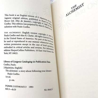 The Alchemist by Paulo Coelho [U.S. FIRST EDITION PAPERBACK] 1993 • HarperSanFrancisco • Advance Copy?