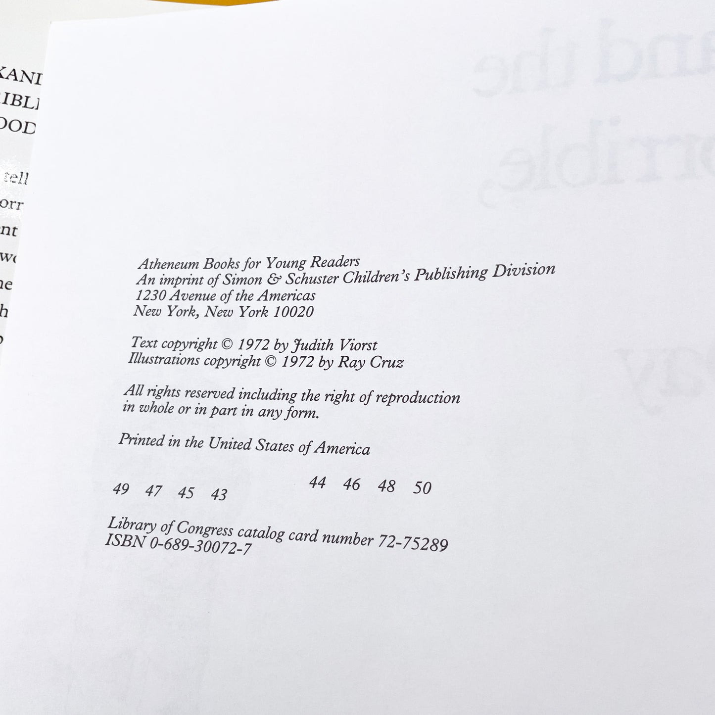 Alexander & the Terrible, Horrible, No Good, Very Bad Day by Judith Viorst & Ray Cruz [FIRST EDITION] 1972 • Later Printing 